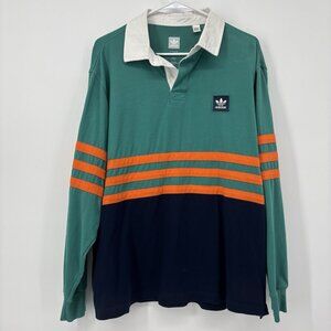 Adidas Rugby Polo Shirt Men's Large Winchell Originals Stripe Retro Green Blue
